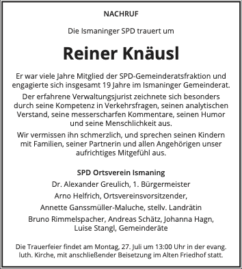 Traueranzeige Reiner Knäusl (Bild)